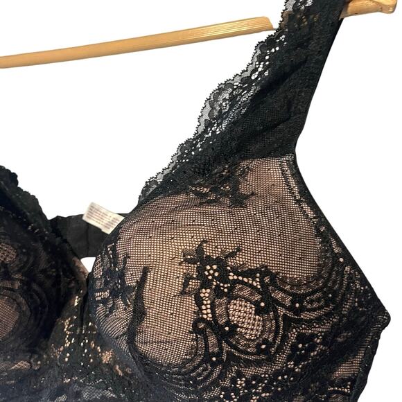 Gilligan O Malley Women's XL Padded Lace Bralette Black Nude Mesh Lace - Picture 2 of 5